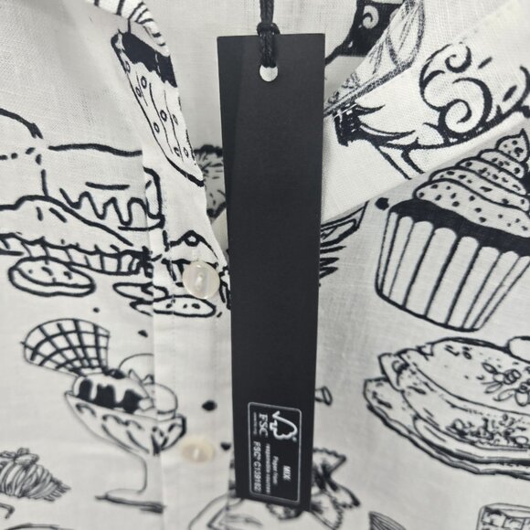 Jane And Delancey White Black Food Dessert Button Down Long Sleeved Blouse Small - Picture 8 of 13